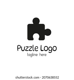 Vector puzzle illustration logo design. Children toys brand logo concept idea. Toys shop kids branding identity. Puzzle playful logo template.