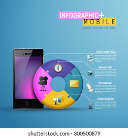 Vector puzzle infographic with cell phone. Template for diagram, graph, presentation and chart. Business concept with 4 options, parts, steps or processes. Abstract background.
