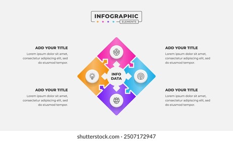 Plantilla de diseño de infografía de rompecabezas de Vector con 4 pasos u opciones