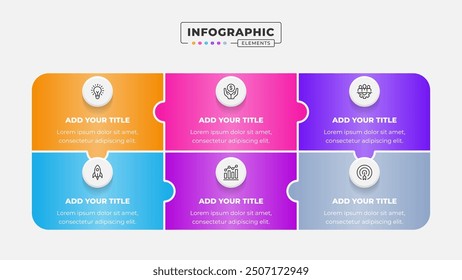 Vector puzzle infographic design template with six steps or options