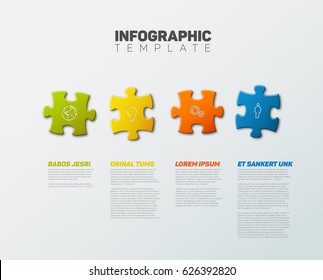 Rompecabezas vectorial Plantilla de informe infográfico hecha de piezas de rompecabezas coloridas, iconos y texto descriptivo