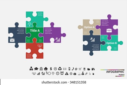 Vector puzzle infographic. Template for diagram, graph, presentation and round chart. Business concept with 4, 5 options, parts, steps or processes. Abstract background.