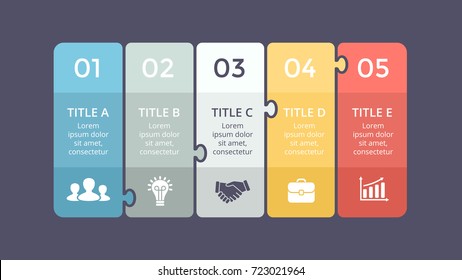 Vector puzzle labels infographic, diagram, graph, presentation chart. Business infographics concept with 5 stickers options, parts, steps, processes. Abstract banners.