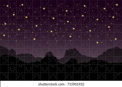 Vector puzzle of night mountain with stars.