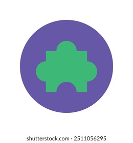 Vector puzzle piece in the circle in a colorful flat style. Complexity, challenge, and intelligence symbol. The icon is suitable for web design, online shop, print, and social media posts