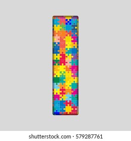Vector puzzle piece letter - I. Jigsaw font shape of colored, multicolor, colour pieces, parts, tiles. Puzzle type, alphabet, font. Creative toy children of pieces jigsaw. Education symbol.