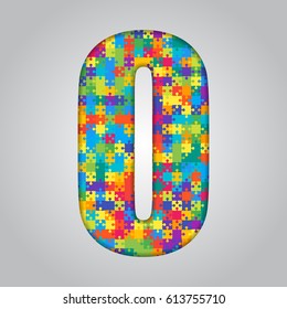 Vector puzzle piece letter - O. Jigsaw font shape of colored, multicolor, colour pieces, parts, tiles. Puzzle type, alphabet, font. Creative toy children of pieces jigsaw. Education symbol.