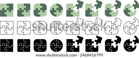 Vector puzzle pieces collection, square and round sizes