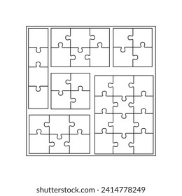 Piezas de rompecabezas continuo de una línea aislado en la ilustración de fondo blanco y mínimo