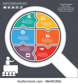 Vector puzzle pieces template for infographic. Business concept with 6 options. Eps 10. Can be used for diagram, banner, number options, workflow layout, step up options, web design etc.