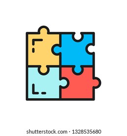 Vector puzzle, simple solutions, compatibility, solving problem flat color line icon.