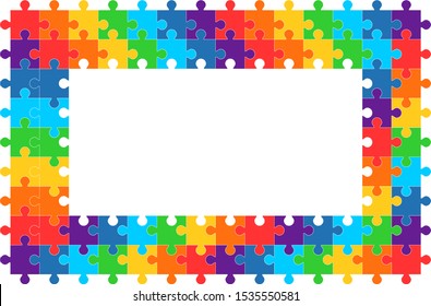 Vector puzzles frame. Suitable for greetings cards, postcards, backgrounds. Rainbow colors