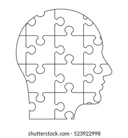 Vector puzzles human profile. Connection lines icon. Innovation concept for brainstorm. Elements for marketing, promotion, branding and media. Flat cartoon illustration.