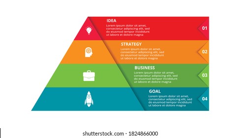 Vektor Pyramid-up-Pfeile Infografik, Diagramm, Dreieck-Graphen-Präsentation. Business Timeline Konzept mit 4 Teilen