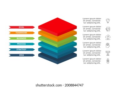 Vector pyramid up arrows infographic, diagram chart, triangle graph presentation. Business timeline concept with 6 parts