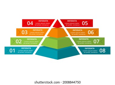 Vector pyramid up arrows infographic, diagram chart, triangle graph presentation. Business timeline concept with 8 parts