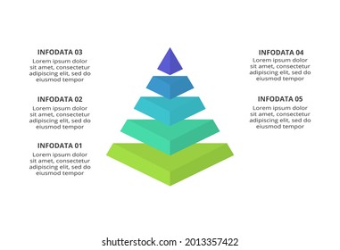 La pirámide vectorial arriba flechas infografía, diagrama gráfico, presentación de gráfico triangular. Concepto de línea de tiempo de negocios con 5 partes