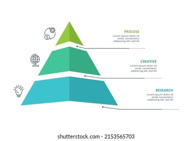 Vector pyramid up arrows infographic, diagram chart, triangle graph presentation. Business timeline concept with 3 parts