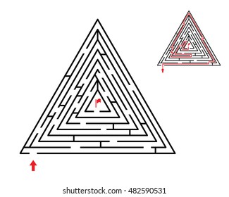 Vector pyramid maze, labyrinth. Isolated on white
