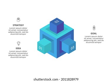 Vector pyramid square infographic, chart diagram, square chart presentation. Business graph concept with 3 parts