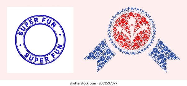 Vector pyrotechnics award seal icon composition is composed with randomized self pyrotechnics award seal items. Super Fun rubber blue round seal imitation.