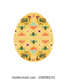 Vector pysanka. Easter egg. Ukrainian easter egg on white.  Hand draw egg with traditional ukrainian folk ornament isolated on white. Folk style from Ukraine. Easter decoration