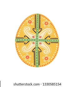 Vector pysanka. Easter egg. Ukrainian easter egg on white.  Hand draw egg with traditional ukrainian folk ornament isolated on white. Folk style from Ukraine. Easter decoration