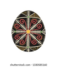 Vector pysanka. Easter egg. Ukrainian easter egg on white.  Hand draw egg with traditional ukrainian folk ornament isolated on white. Folk style from Ukraine. Easter decoration