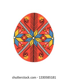 Vector pysanka. Easter egg. Ukrainian easter egg on white.  Hand draw egg with traditional ukrainian folk ornament isolated on white. Folk style from Ukraine. Easter decoration