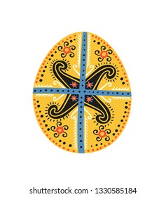 Vector pysanka. Easter egg. Ukrainian easter egg on white.  Hand draw egg with traditional ukrainian folk ornament isolated on white. Folk style from Ukraine. Easter decoration