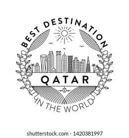 Vector Qatar City Badge, Linear Style