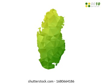 Vector Qatar map green and yellow polygon triangle mosaic with white background. style gradient.