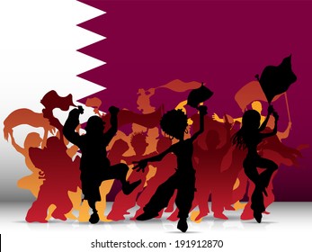 Vector - Qatar Sport Fan Crowd with Flag