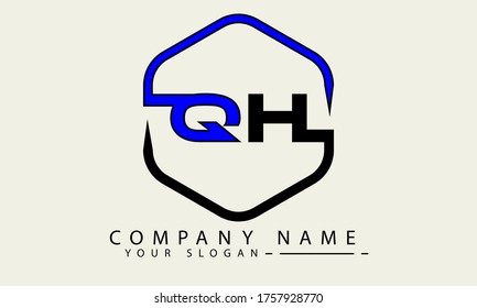 Vector del logotipo de la letra QH con color azul y negro.