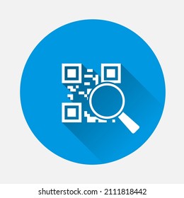 Vector qr code icon on blue background. Flat image with long shadow.