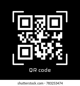Vector QR code sample for smartphone scanning isolated on Black background.