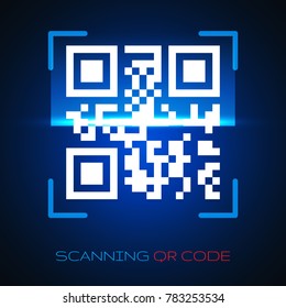 Vector QR code sample for smartphone scanning isolated on blue background.