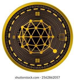 Vector of QTUM Digital Currency in gold and black colors on a white background.