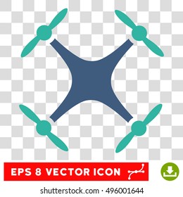Vector Quadcopter EPS vector icon. Illustration style is flat iconic bicolor cobalt and cyan symbol on a transparent background.