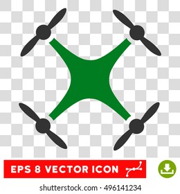 Vector Quadcopter EPS vector icon. Illustration style is flat iconic bicolor green and gray symbol on a transparent background.