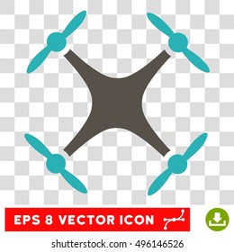Vector Quadcopter EPS vector icon. Illustration style is flat iconic bicolor grey and cyan symbol on a transparent background.