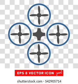 Vector Quadcopter EPS vector pictogram. Illustration style is flat iconic bicolor cobalt and gray symbol on a transparent background.