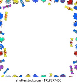 Vector. Quadratic frames doodles. Seamless. Picture in blue, white and yellow colors.