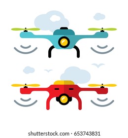 Vector Quadrocopter racing competition new sport. Flat style colorful Cartoon illustration.