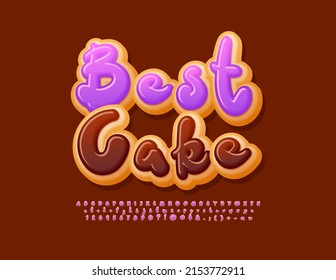Banda de calidad vectorial Mejor Pastel con letras, números y símbolos dulces. Tipo de letra de donut