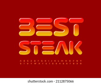 Vector quality badge Best Steak. Abstract style Font. Bright creative Alphabet Letters and Numbers set