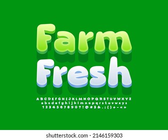 Vector quality badge Farm Fresh with funny White Font. Creative modern set of Alphabet Letters, Numbers and Symbols