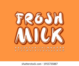 Vector quality badge Fresh Milk. Handwritten retro Font. Creative Alphabet Letters and Numbers set