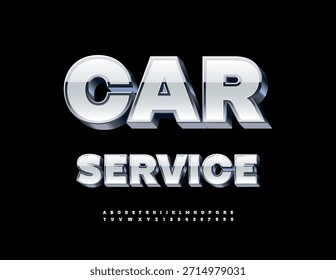 Vector Quality emblem Car Service. Industrial White and Steel 3D Font. Unique Isometric Alphabet Letters and Numbers set.