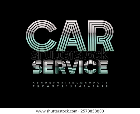 Vector Quality icon Car Garage. Stainless Steel Font. Unique Maze Style Alphabet Letters and Numbers set.